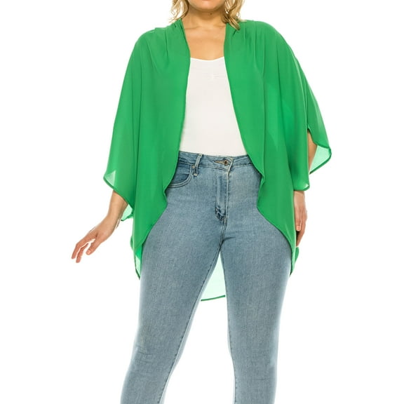 Women's Plus Size Solid Casual Cardigan Loose Fit Draped Ruffles Kimono Sleeve