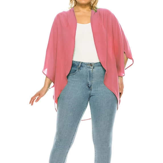 Women's Plus Size Solid Casual Cardigan Loose Fit Draped Ruffles Kimono Sleeve