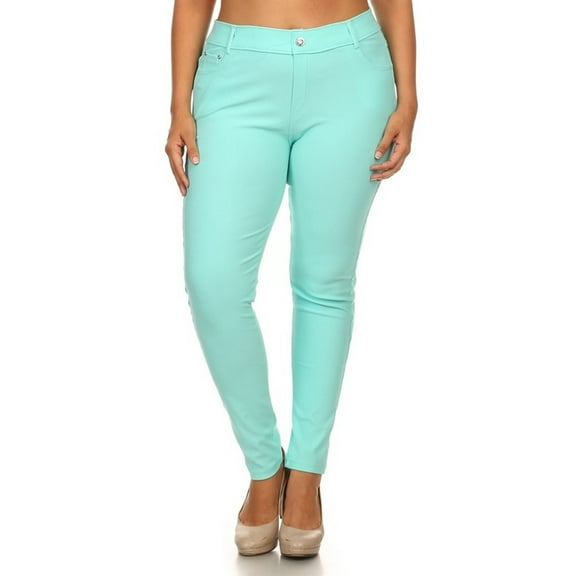 Women's Plus Size Solid Casual Comfort Lightweight Stretchy Jean Pocket Jeggings Pants