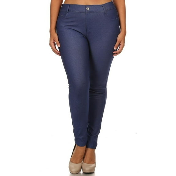 Women's Plus Size Solid Casual Comfort Lightweight Stretchy Jean Pocket Jeggings Pants