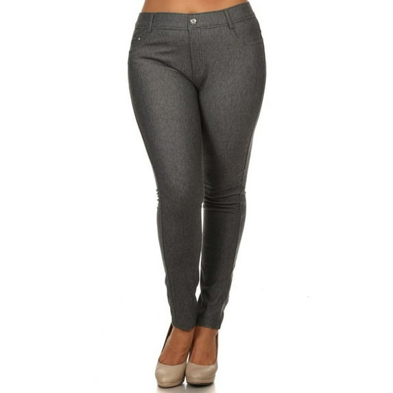 Women's Plus Size Solid Casual Comfort Lightweight Stretchy Jean Pocket Jeggings Pants