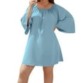 thumbnail image 1 of Women's Plus Size Solid Casual Holiday Dress Round Neck Side Split Bubble Sleeve Maxi Dress, 1 of 2