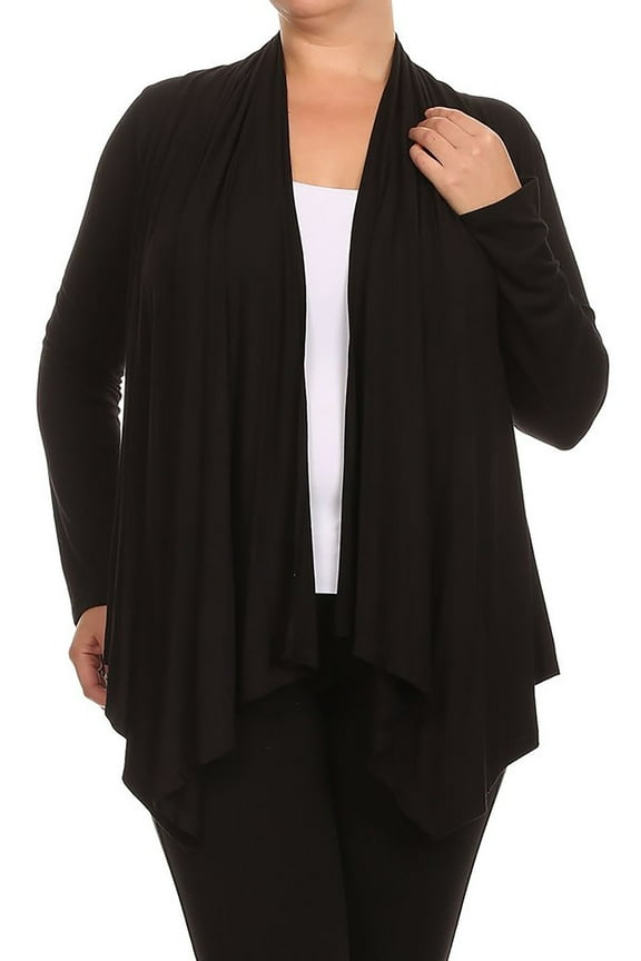 Women's Plus Size Solid Casual Long Sleeve Drape Front Open Jacket Cardigan