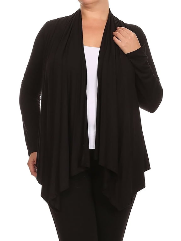 Women's Plus Size Solid Casual Long Sleeve Drape Front Open Jacket Cardigan