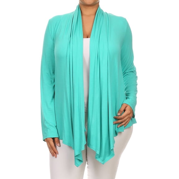 MOA COLLECTION Women's Plus Size Solid Casual Long Sleeve Drape Front Open Jacket Cardigan