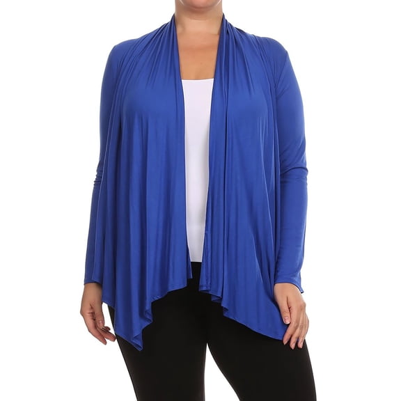 MOA COLLECTION Women's Plus Size Solid Casual Long Sleeve Drape Front Open Jacket Cardigan