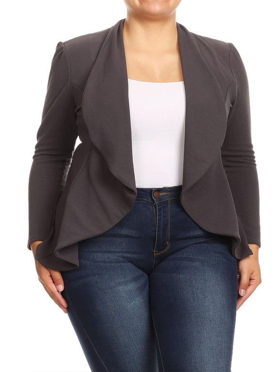 Women's Plus Size Solid Casual Loose Fit Draped Open Front Sweater Cardigan/Made in USA