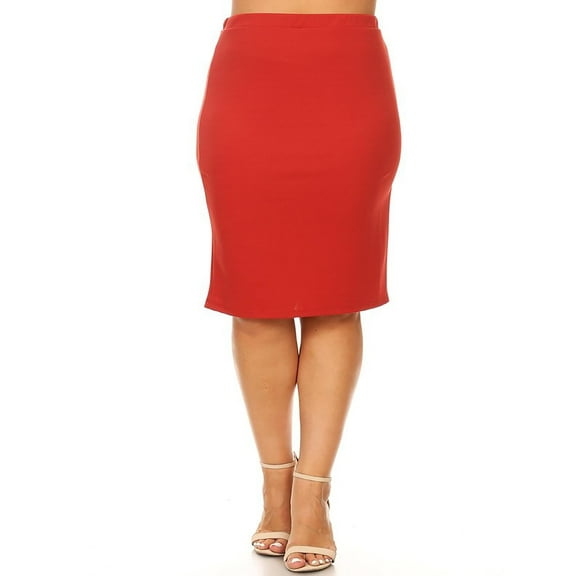 Women's Plus Size Solid Casual Sexy Knee Length High Waist Pencil Skirt/Made in USA