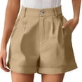 thumbnail image 1 of Women's Plus Size Solid Color Bermuda Shorts High Waist Straight Fit Casual Dressy Work Shorts with Pockets Khaki, 1 of 6
