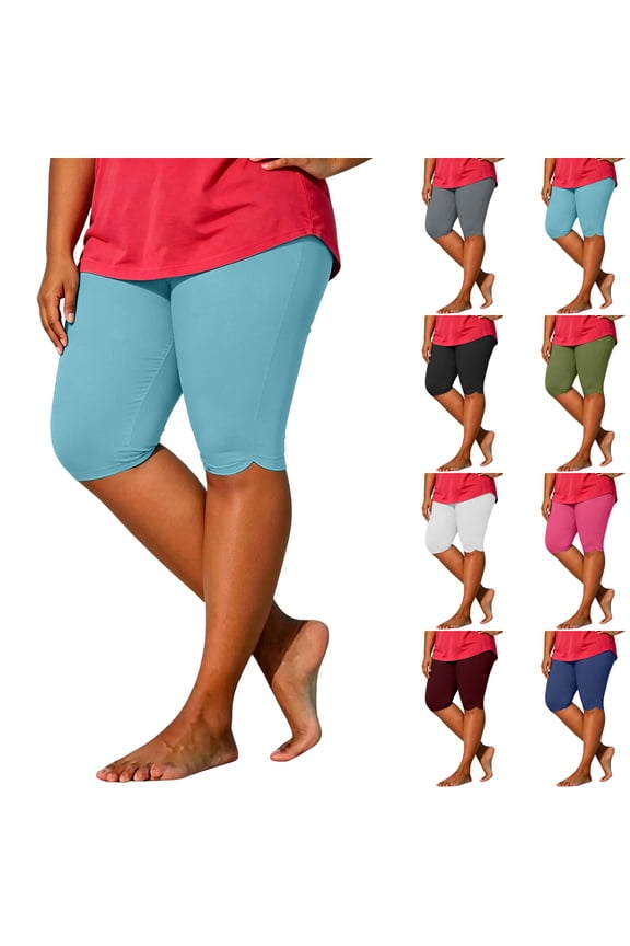 Women's Plus Size Solid Color Bermuda Shorts Stretchy Slim Fit Casual Knee Length Shorts for Sport Light Blue XL(XL)