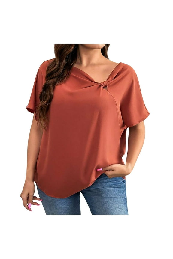 Women's Plus Size Solid Color Casual Short Sleeve T-shirt, Spring & Summer V-neck Top, Comfortable Loose Fit, Versatile for Daily Wear, Vacation, and Outdoor Activities, Available in Multiple Sizes