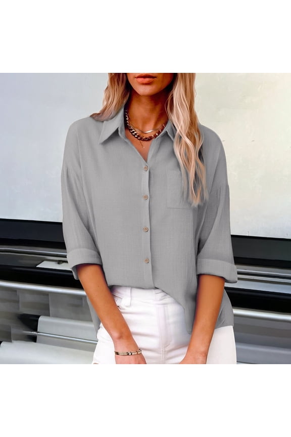 Women's Plus Size Solid Color Cotton Linen Long Sleeve Button Down Shirt, Drop Shoulder with Pockets, Casual Blouse for Daily Wear, Soft and Breathable Beige XXL