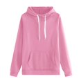 thumbnail image 1 of Women's Plus Size Solid Color Drawstring Hooded Sweatshirt,Autumn Winter Fashion Thermal Plush Oversized Pullover with Pockets,Casual Streetwear Loungewear Top for Daily Wear,Holiday Outfits Pink L, 1 of 3