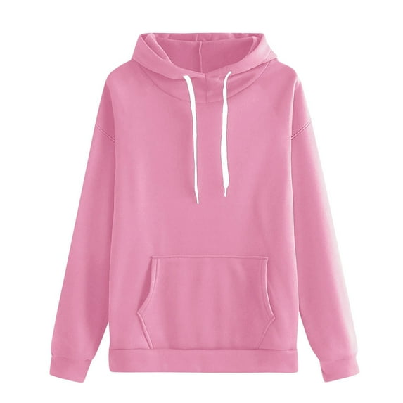 Women's Plus Size Solid Color Drawstring Hooded Sweatshirt,Autumn Winter Fashion Thermal Plush Oversized Pullover with Pockets,Casual Streetwear Loungewear Top for Daily Wear,Holiday Outfits Pink L