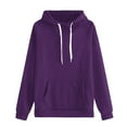 thumbnail image 1 of Women's Plus Size Solid Color Drawstring Hooded Sweatshirt,Autumn Winter Fashion Thermal Plush Oversized Pullover with Pockets,Casual Streetwear Loungewear Top for Daily Wear,Holiday Outfits Purple L, 1 of 4