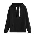 thumbnail image 1 of Women's Plus Size Solid Color Drawstring Hooded Sweatshirt,Autumn Winter Fashion Thermal Plush Oversized Pullover with Pockets,Casual Streetwear Loungewear Top for Daily Wear,Holiday Outfits Black L, 1 of 4