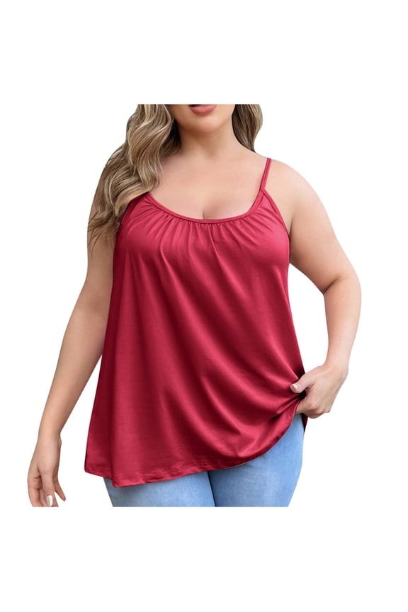 Women's Plus Size Solid Color Sling Pajama Top with Fixed Cups and Chest Cushion, Loose Fit, Wire-Free