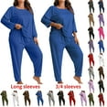 thumbnail image 1 of Women's Plus Size Solid Color Three-Quarter Sleeve Loungewear Set with Long Pants - Soft Casual Homewear Pajamas, 1 of 6