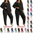 thumbnail image 1 of Women's Plus Size Solid Color Three-Quarter Sleeve Loungewear Set with Long Pants - Soft Casual Homewear Pajamas, 1 of 6
