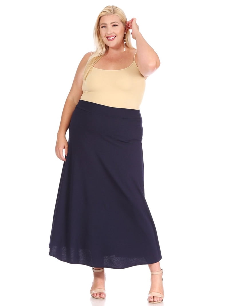 LIVERPOOL Women's Plus Size Solid High Waisted Flare A-line Midi Skirt with  Elastic Waistband - Walmart.com