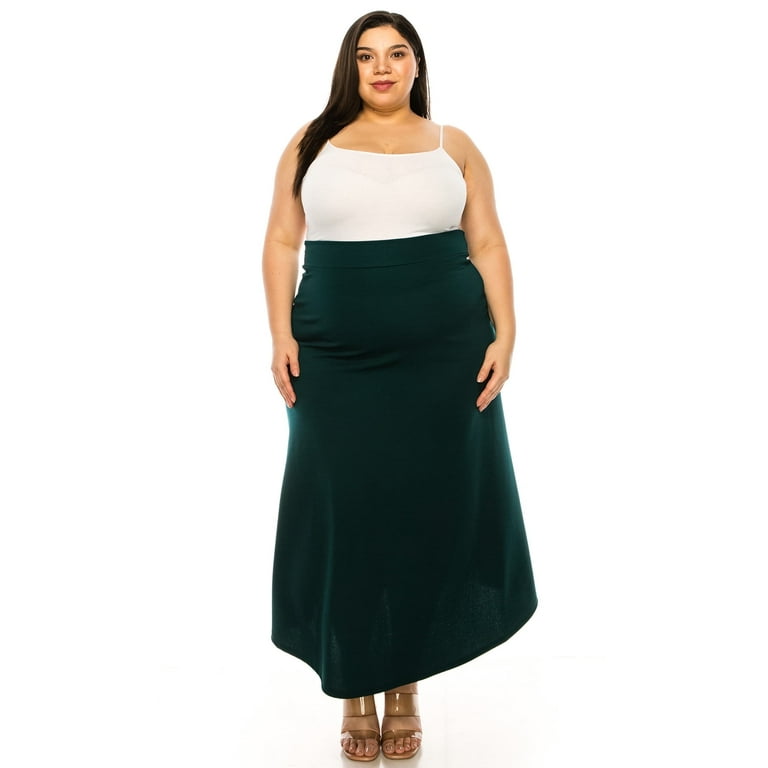 Women's Plus Size High Waisted Elastic A-line Flare Midi Skirt