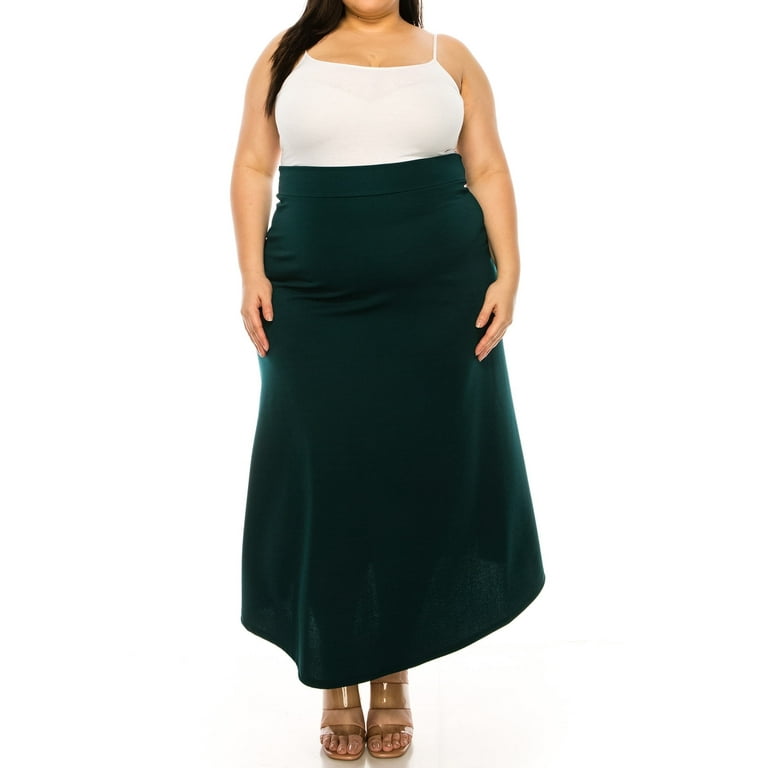 MOA COLLECTION Women s Plus Size Solid Flare A line Skirt with Elastic Waistband