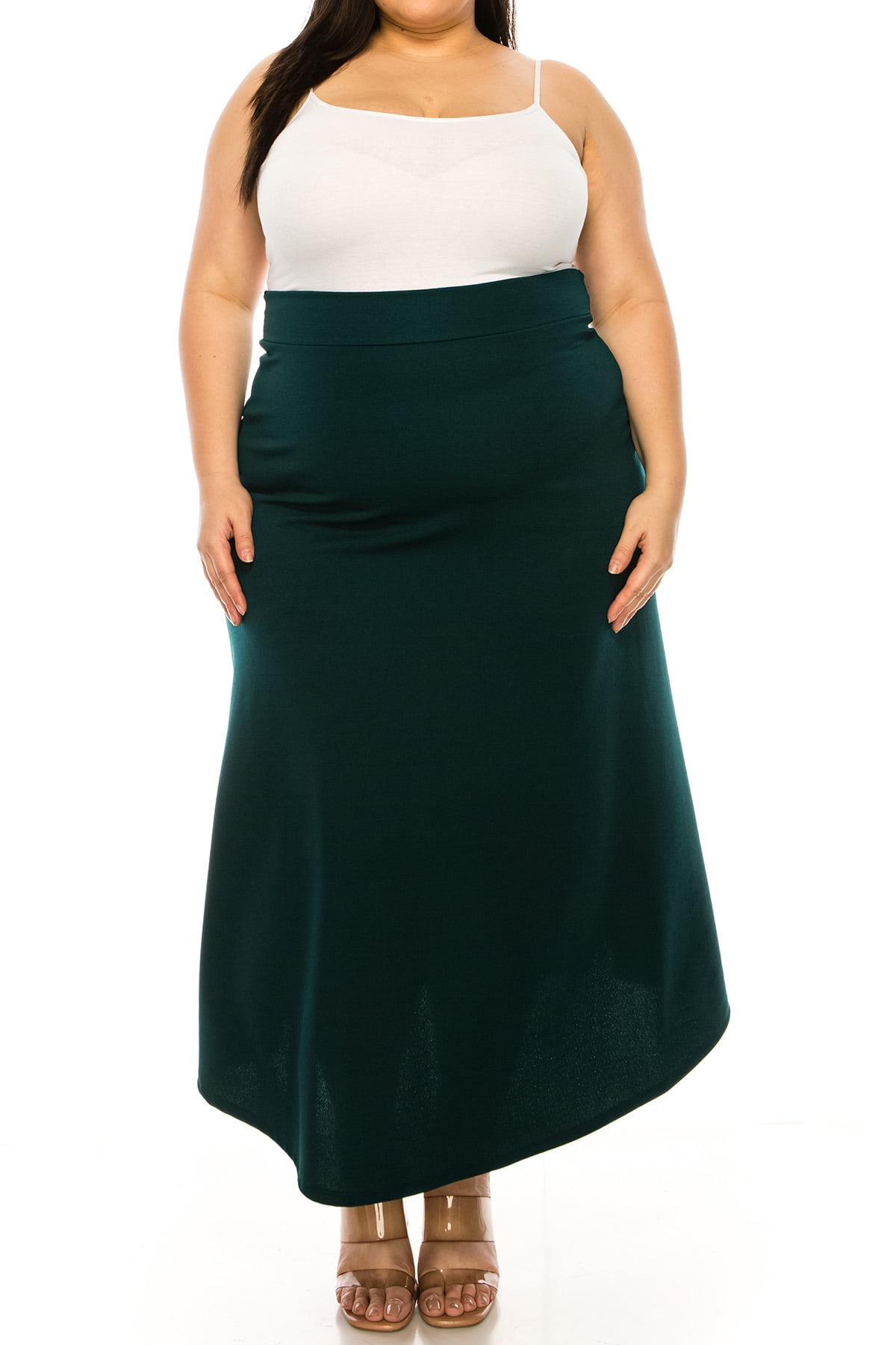Women s Plus Size Solid Flare A line Skirt with Elastic Waistband