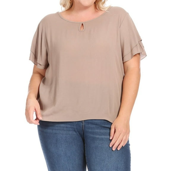 Women's Plus Size Flowy Flutter Sleeve Blouse with Keyhole Neckline