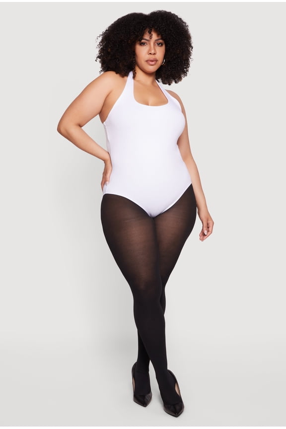 Women's Plus Size Solid Halter Neck Bodysuit