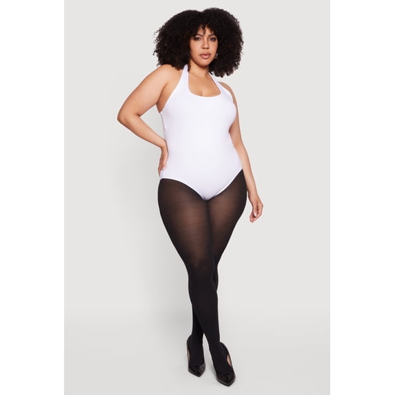 Women's Plus Size Solid Halter Neck Bodysuit