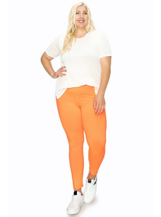 size 1X Savvi Solas Womens Leggings Orange Plus Size High Waist