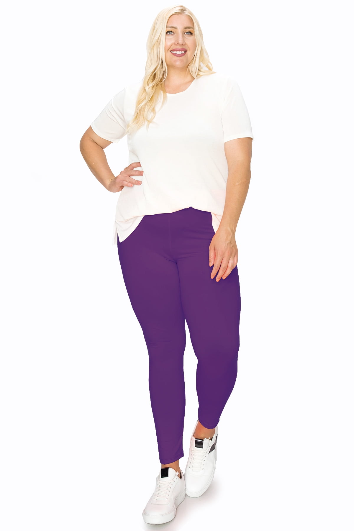 Women's Plus Size Solid High Waist Full Length Leggings