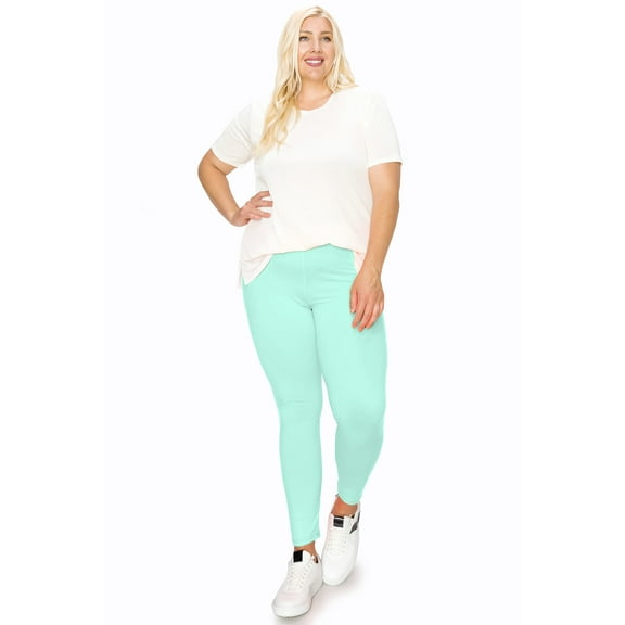 MOA COLLECTION Women's Plus Size Solid High Waist Full Length Leggings