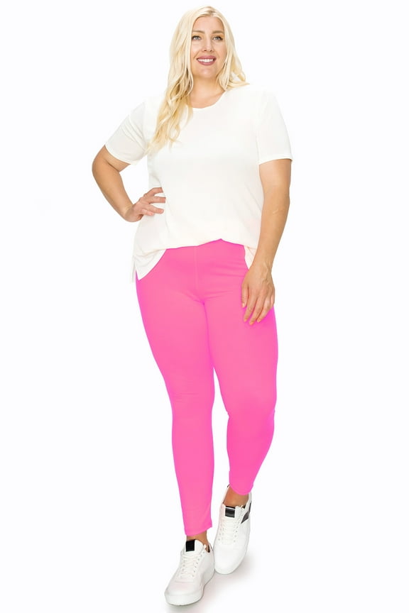 MOA COLLECTION Women's Plus Size Solid High Waist Full Length Leggings
