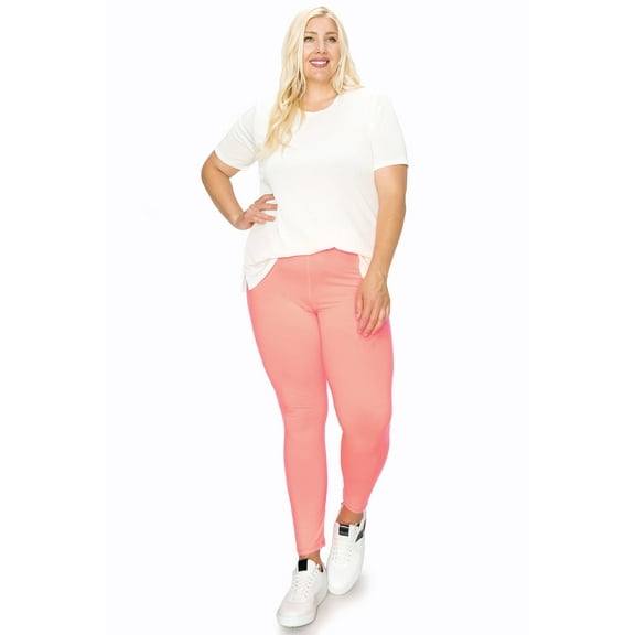MOA COLLECTION Women's Plus Size Solid High Waist Full Length Leggings
