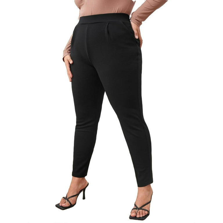 Women's Plus Size Solid High Waist Skinny Pants Work Office Long Trousers  With Pocket 0XL(12)