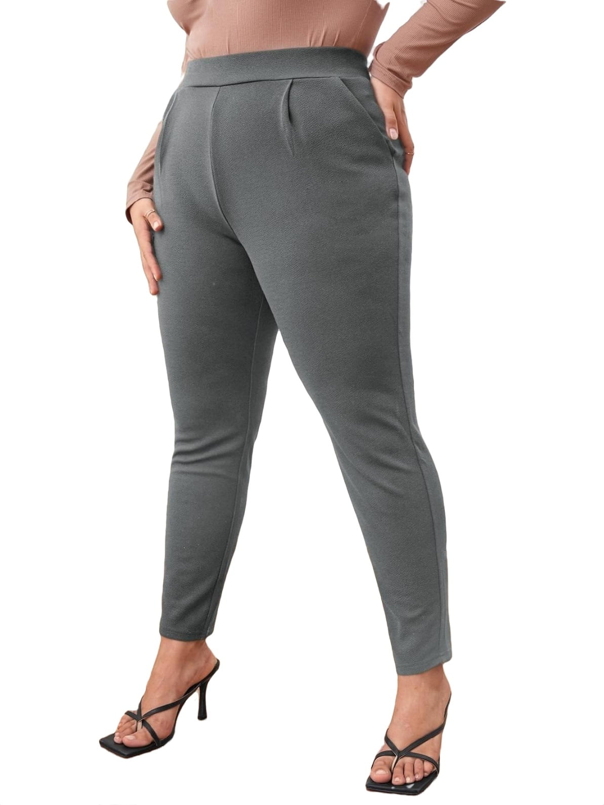 Women's Plus Size Solid High Waist Skinny Pants Work Office Long Trousers  With Pocket 4XL(20) 