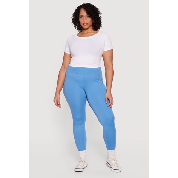 Women's Plus Size Solid High Waisted Leggings with Cell Phone Pockets