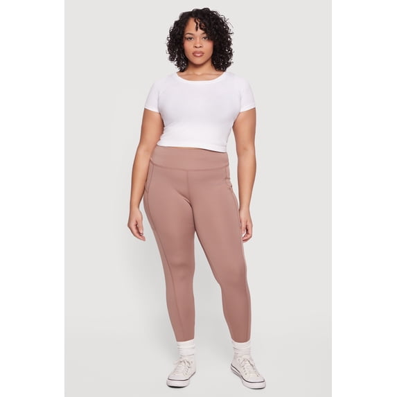 Women's Plus Size Solid High Waisted Leggings with Cell Phone Pockets