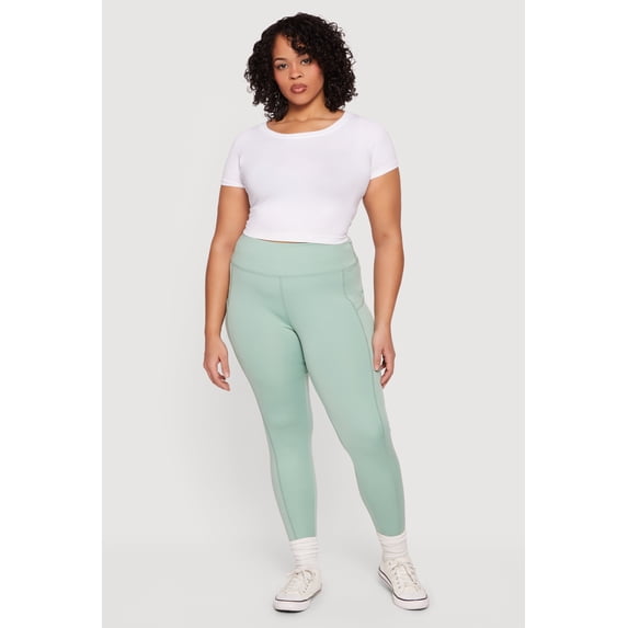 Women's Plus Size Solid High Waisted Leggings with Cell Phone Pockets