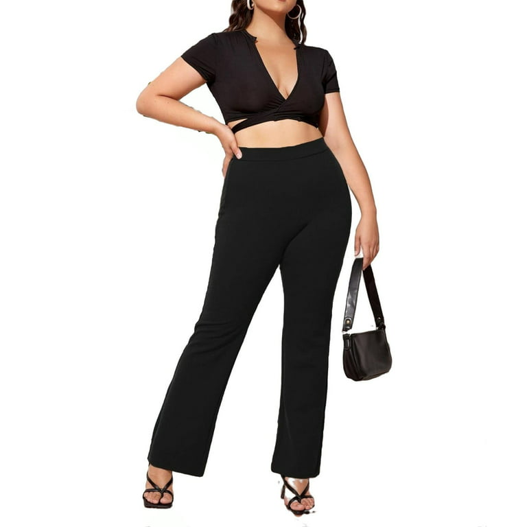 Women's Plus Size Solid High Waisted Stretchy Straight Leg Pants Long  Trousers 2XL(16) 