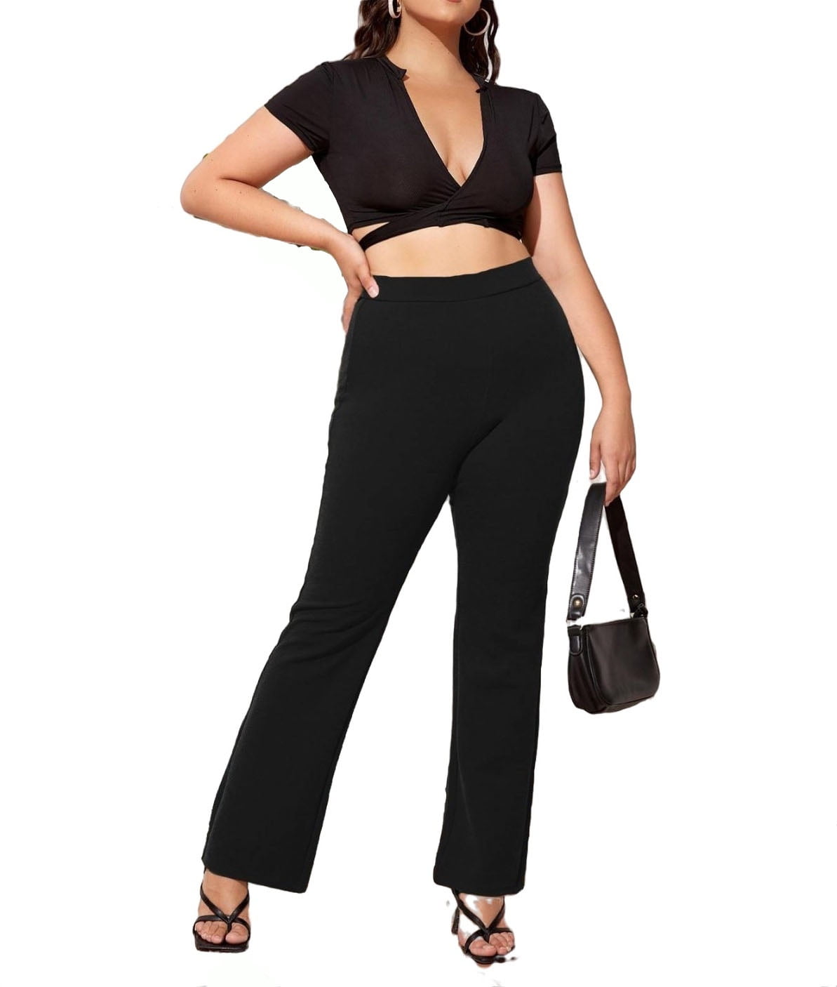 Women's Plus Size 4XL(20) Solid High Waisted Stretchy Straight Leg Long  Trousers - Walmart.com