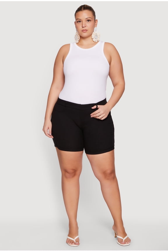Women's Plus Size Solid Hyperstretch Pull On Shorts