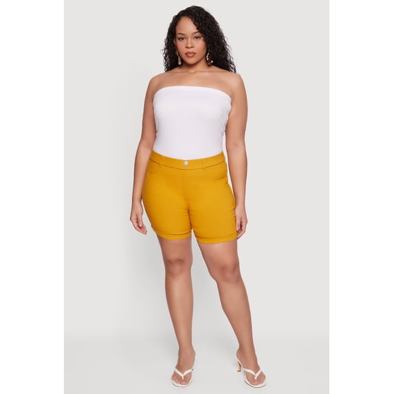 Women's Plus Size Solid Hyperstretch Pull On Shorts