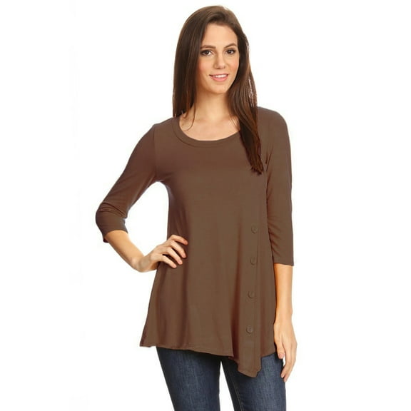 Women's Solid Lightweight Button Trim Detail Casual Tunic Top