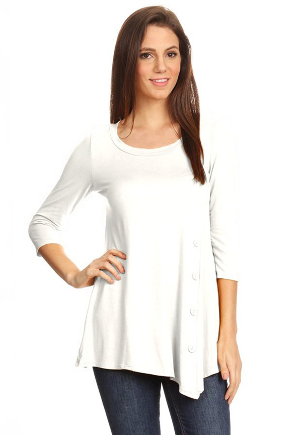 Women's Plus Size Solid Lightweight Button Trim Detail Casual Tunic Top/Made in USA