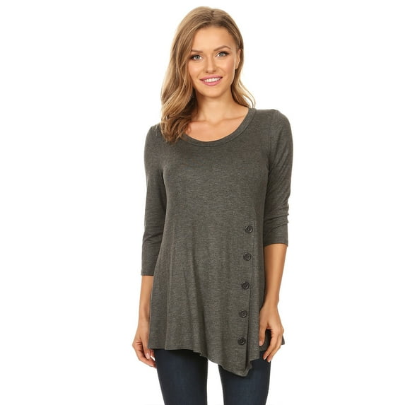 Women's Solid Lightweight Button Trim Detail Casual Tunic Top