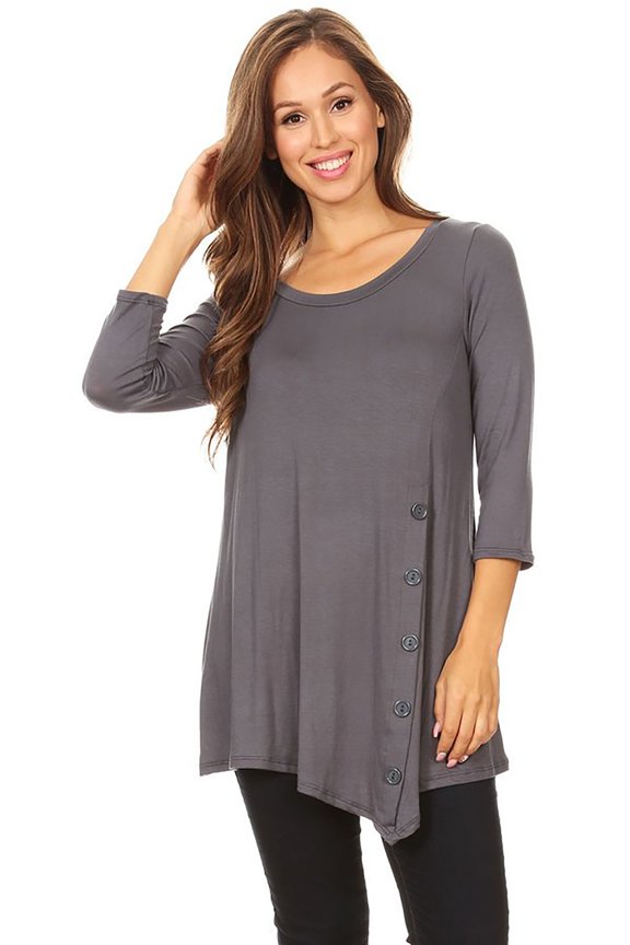 Women's Solid Lightweight Button Trim Detail Casual Tunic Top