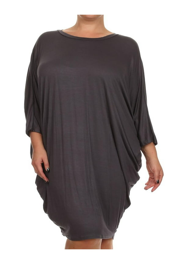 Women's Plus Size Solid Loose Fit 3/4 Dolman Sleeve Casual Midi Dress/Made in USA