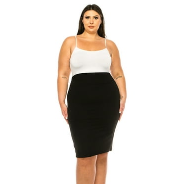 Women's Plus Size Solid Pencil Skirt with Banded Waist - Stretchy